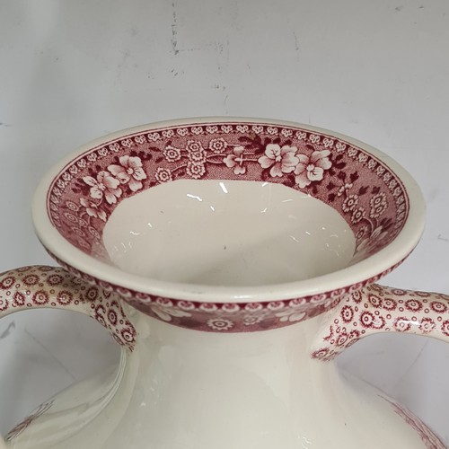 113 - Two large Red & White Spode England glazed ceramic pieces including a double handled vase and a larg... 