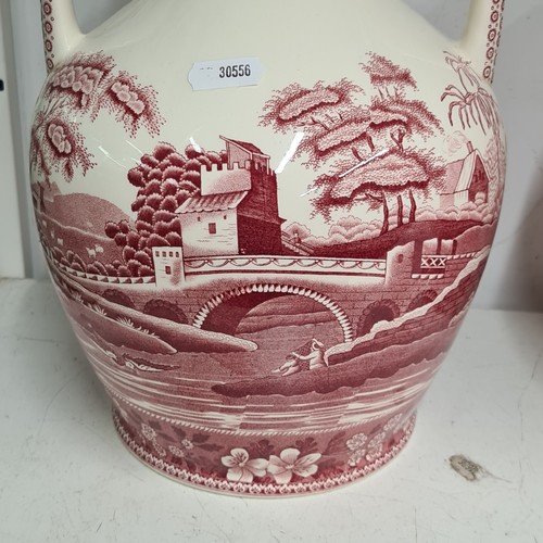 113 - Two large Red & White Spode England glazed ceramic pieces including a double handled vase and a larg... 