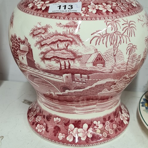 113 - Two large Red & White Spode England glazed ceramic pieces including a double handled vase and a larg... 
