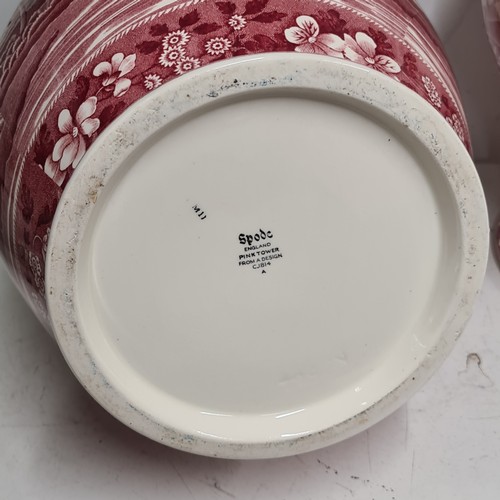 113 - Two large Red & White Spode England glazed ceramic pieces including a double handled vase and a larg... 