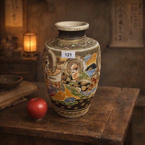 121 - A beautiful large vintage Japanese Satsuma style vase featuring lovely moriage detailing throughout.... 