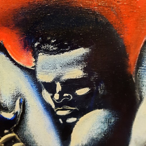 125 - An original figurative acrylic painting on canvas depicting two ballet dancers in a dramatic partner... 