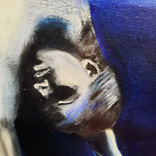 125 - An original figurative acrylic painting on canvas depicting two ballet dancers in a dramatic partner... 