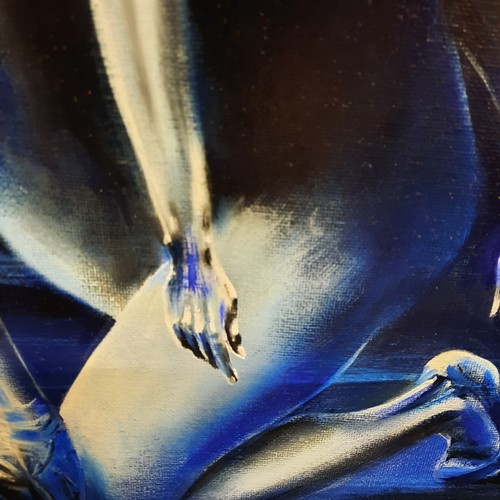 125 - An original figurative acrylic painting on canvas depicting two ballet dancers in a dramatic partner... 