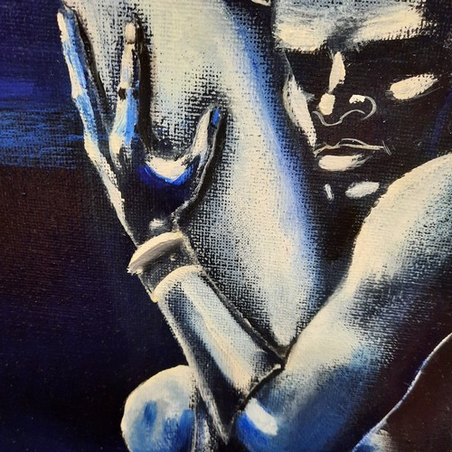 125 - An original figurative acrylic painting on canvas depicting two ballet dancers in a dramatic partner... 