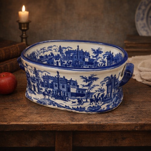 172 - A large ceramic blue and white foot bath marked Victoria Ware to base. In excellent condition with d... 