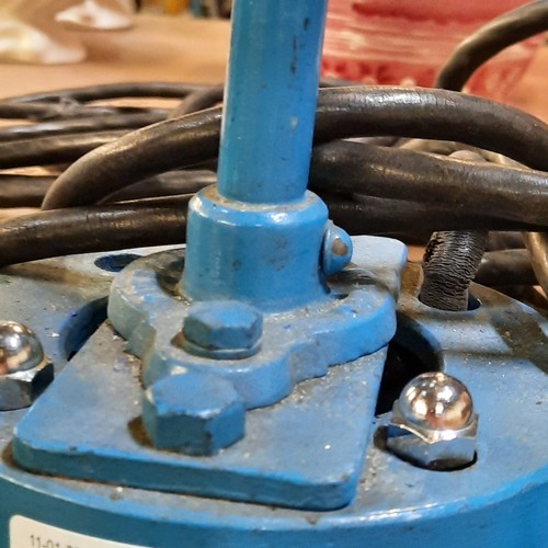 118 - An industrial style lamp with a blue base and a wide parabolic shade. Please note, the image of the ... 