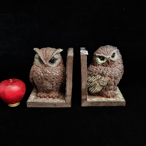 222 - A pear of bookends in the form of owls, lovely textured detailing with hand painted elements. Please... 