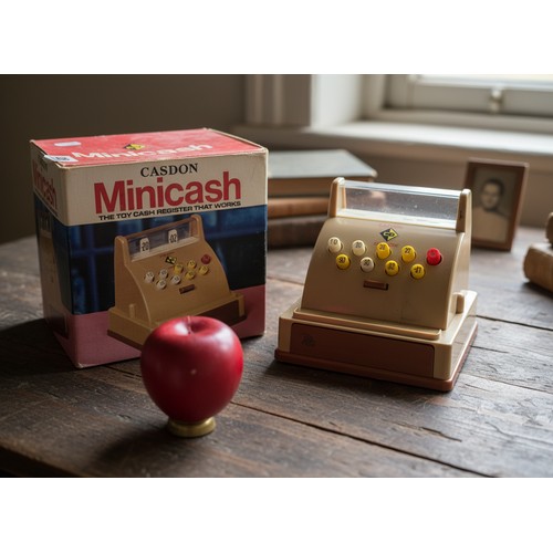 208 - A vintage Casdon Minicash toy cash register. Houses in original box. Please note, the image of the m... 