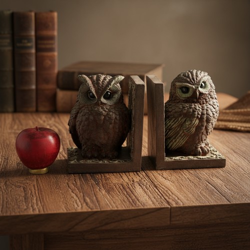 222 - A pear of bookends in the form of owls, lovely textured detailing with hand painted elements. Please... 