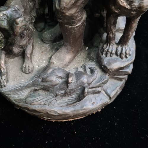 191 - A Genesis Fine Arts Ireland Game Keeper with dogs sculpture. Cold cast resin with bronze finish. Lov... 