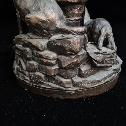 191 - A Genesis Fine Arts Ireland Game Keeper with dogs sculpture. Cold cast resin with bronze finish. Lov... 