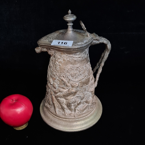 116 - Star Lot : A stunning antique 'J.G And Sons' silver plated jug. Piece holds elaborate and intricate ... 