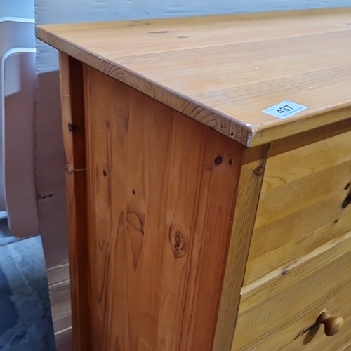 437 - A pine chest of nine drawers, the facade arranged with graduated drawers fitted with turned wooden k... 