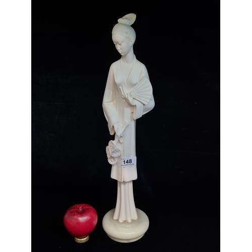 1438 - A Priest Marians Giftware Bisque Porcelain statuette of a poised Geisha. Sat atop a marble base. In ... 