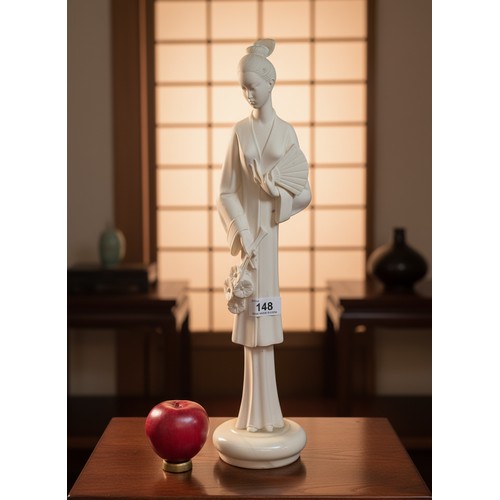 1438 - A Priest Marians Giftware Bisque Porcelain statuette of a poised Geisha. Sat atop a marble base. In ... 