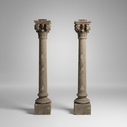 Star Lot : A Tall Pair of antique cast stone architectural columns with ...