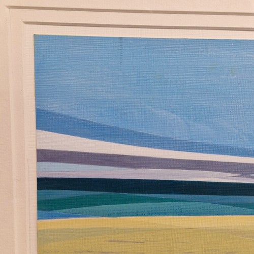 85 - Star Lot: A minimalist acrylic on card painting. Features a coastal landscape. In shades of blues, l... 