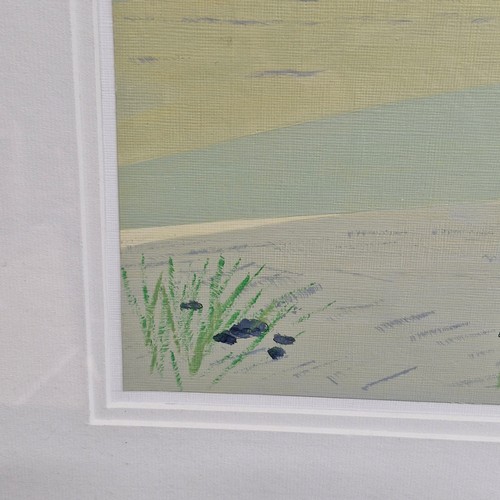 85 - Star Lot: A minimalist acrylic on card painting. Features a coastal landscape. In shades of blues, l... 