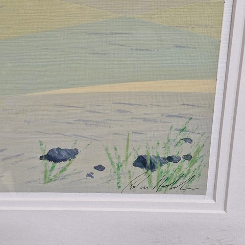 85 - Star Lot: A minimalist acrylic on card painting. Features a coastal landscape. In shades of blues, l... 