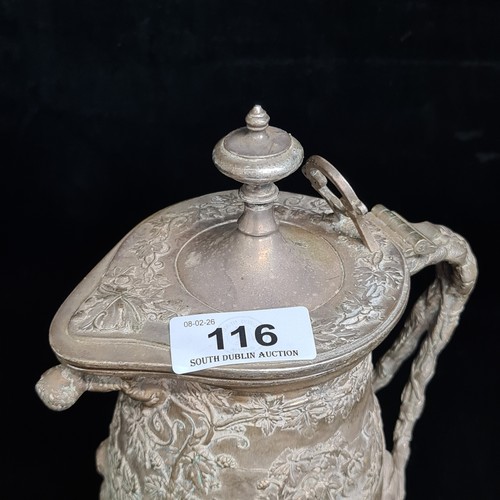 116 - Star Lot : A stunning antique 'J.G And Sons' silver plated jug. Piece holds elaborate and intricate ... 