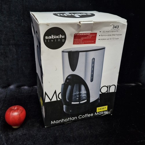 A Sabichi Living Manhattan Coffee Maker. 1.5 litre capacity, removable filter holder and makes up to 12 cups. In original box.