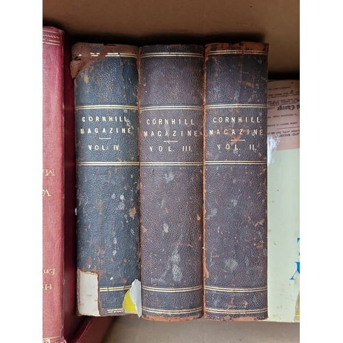 411 - A group of vintage and earlier hardback books, including The Cornhill Magazine (Vol. II–IV), The Har... 