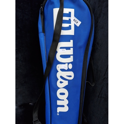 439 - Wilson Badmington equipment comprising 3 Wilson rackets and a blue Wilson zip carry case, with 2 Wil... 