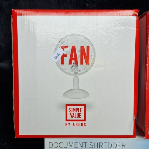 444 - A group of boxed office appliances, comprising Argos “Simple Value” table fans and a United Office d... 