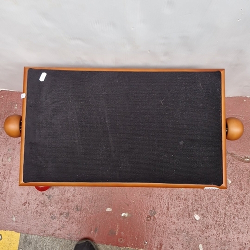 450 - A good clean height-adjustable piano stool, with rectangular black upholstered seat, beech-wood fram... 