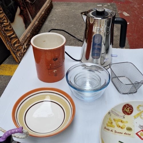 451 - A group of assorted kitchen and household items including a stainless-steel electric kettle, ceramic... 