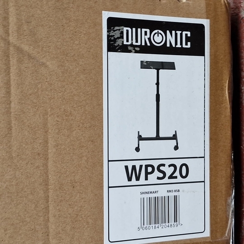 452 - A boxed Duronic model WPS20 height-adjustable rolling stand, with four castors and a rectangular pla... 