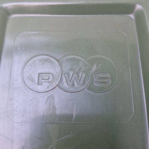 488 - A brand new green wheeled refuse bin of moulded plastic, with hinged lid and integral handles, marke... 