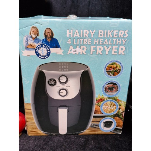 443 - A Hairy Bikers 4 litre healthy air fryer, in black and silver plastic housing with dual dial control... 