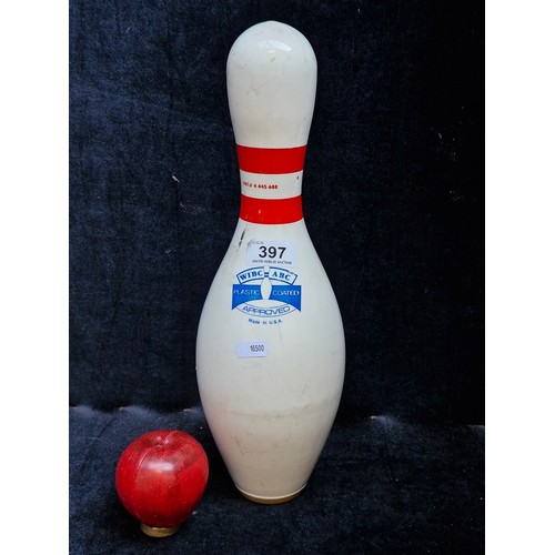 397 - A vintage heavy original bowling pin approved by the WIBC Women's International Bowling Congress and... 