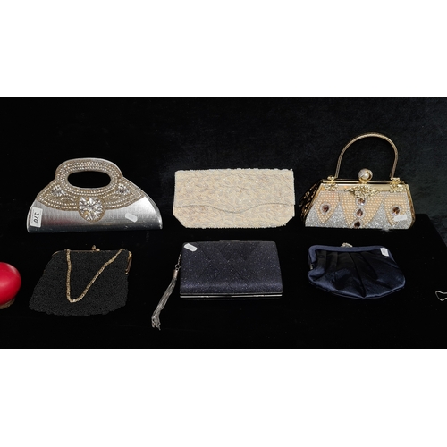370 - A lot of six ladies evening bags/purses some hand embellished examples.
