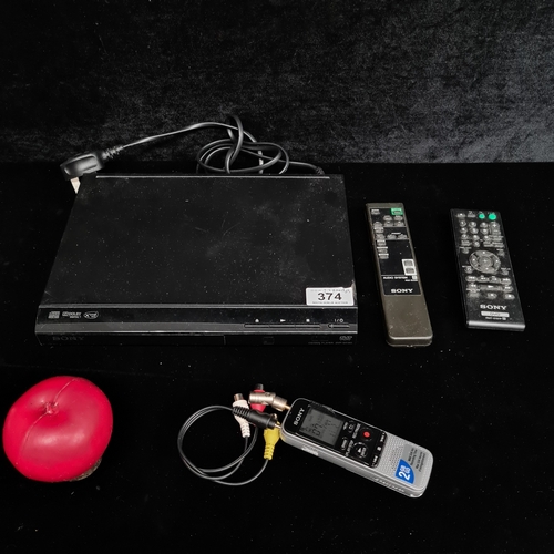 374 - A Sony CD/DVD player DVP-SR160 with remote and a Sony recorder.