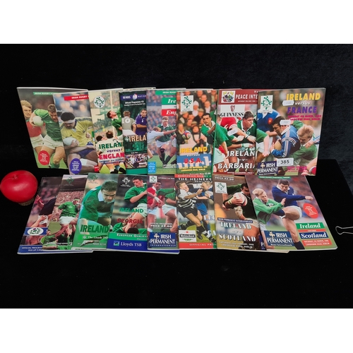 385 - A collection of 16 Ireland Rugby Union programmes circa. 1990's & 2000's. Includes International and... 