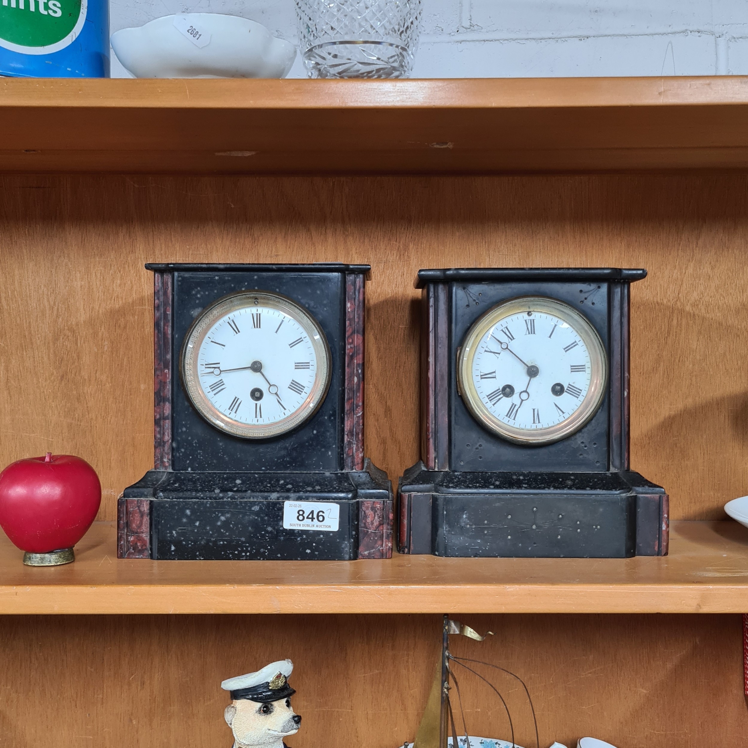 Star lot :Two antique French mantel clocks constructed from a black ...