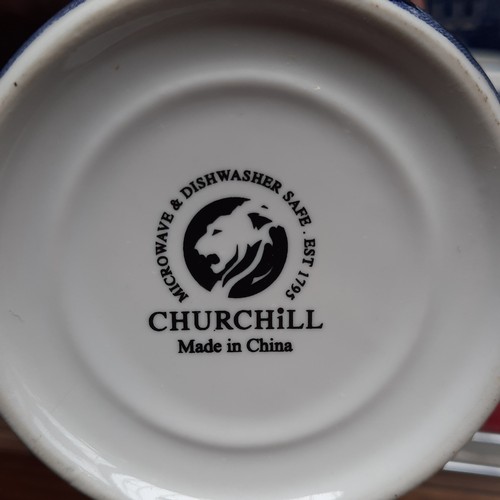 416 - A group of Churchill Blue Willow pattern blue-and-white tableware, including cups and saucers, dinne... 