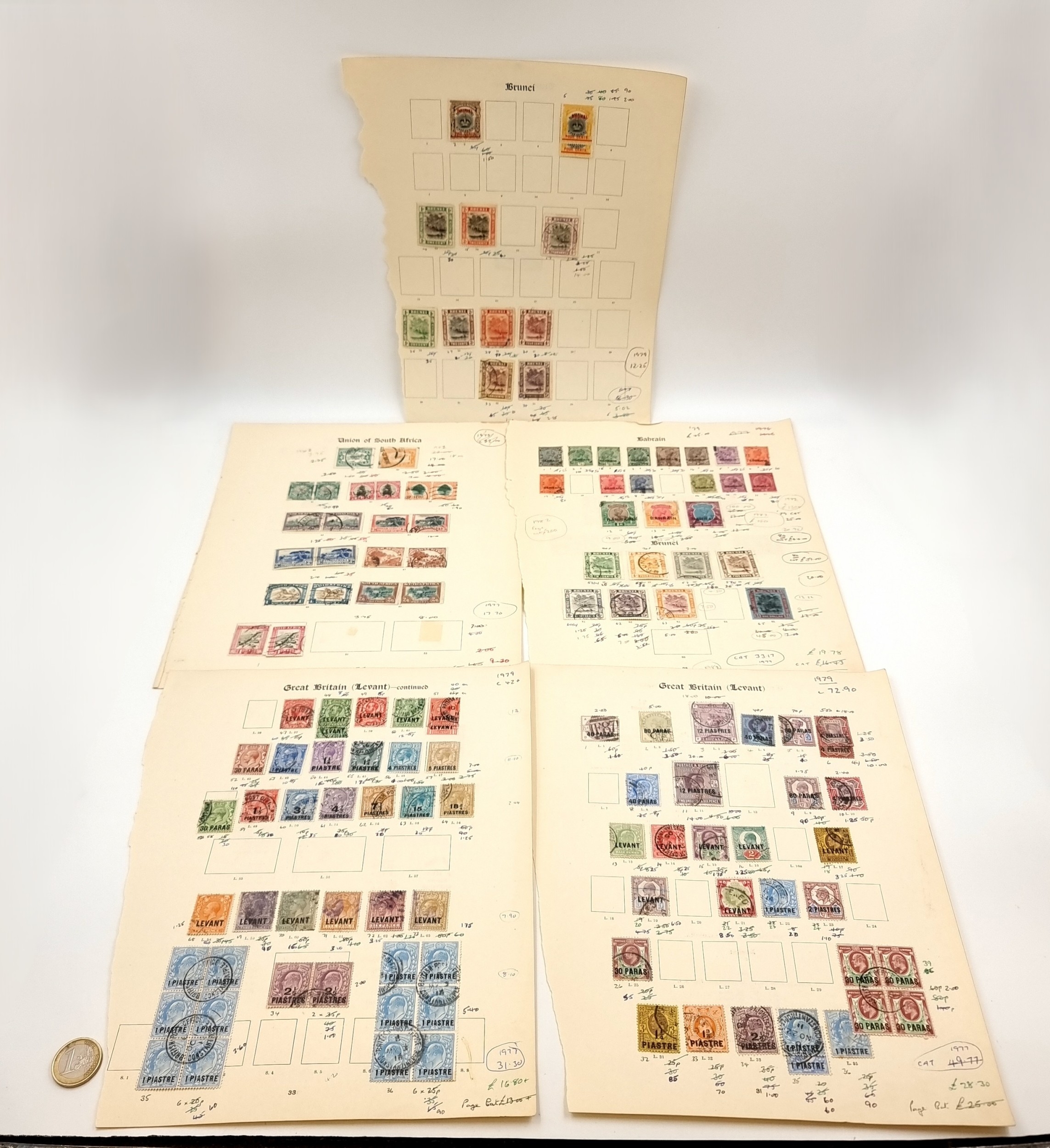 A collection of stamps including two sheets for Great Britain (levant ...