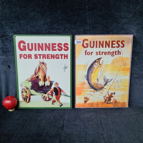 939 - Two large printed metal wall signs advertising Guinness Irish stout.