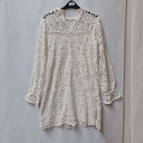 A brand new River Island white lace shift dress, with round neckline, long  sleeves with gathered cuf