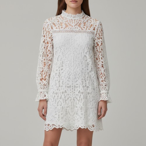 A brand new River Island white lace shift dress, with round neckline, long  sleeves with gathered cuf