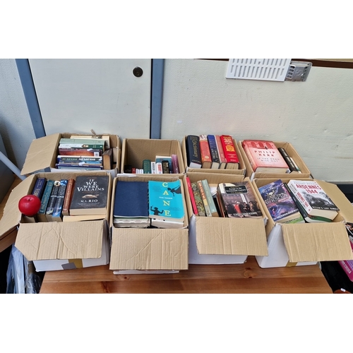 Eight boxes of assorted modern paperback and hardback books, chiefly ...