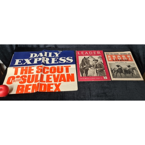 839 - Three fantastic pieces of horse racing memorabilia including a copy of the Sporting Express on Grand... 