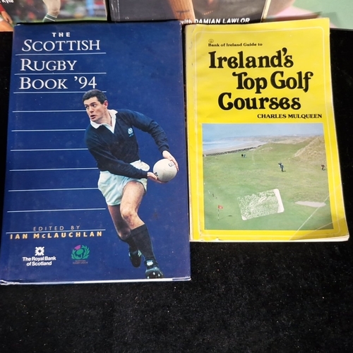 A group of sports-related paperback books, comprising rugby and golf ...