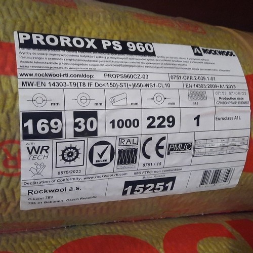 Twenty Rolls (20) Rockwool ProRox PS 960 pipe insulation sections ...