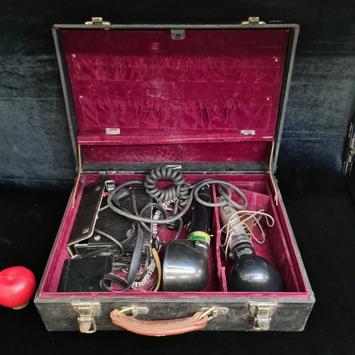 158 - A Lenza Bronica carry case containing two vintage 1960's Multiblitz camera flashes and Multiblitz Ju... 