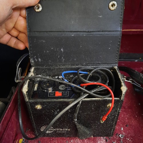 158 - A Lenza Bronica carry case containing two vintage 1960's Multiblitz camera flashes and Multiblitz Ju... 